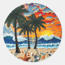 Adesivo Cena de Praia Linda com Palmeiras