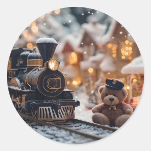 Adesivo Cena de Trem de Natal Mágico com Urso de Teddy