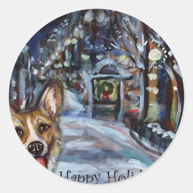 Adesivo cena de Welsh Corgi Xmas Wintry (Frente)