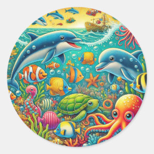 Adesivo Cena Marinha Subaquática Colorida 🐚 Oceano Vibran