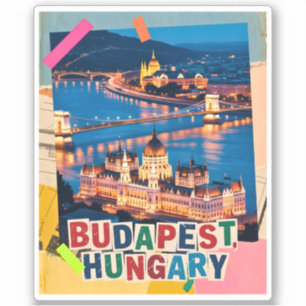 Adesivo Cena Noturna da Cidade de Budapeste Hungria Colage