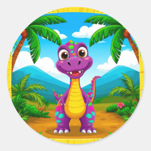 Adesivo Cena Tropical de Dinossauro de Desenho Animado 🦖 