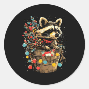 Adesivo Cenário de inverno festivo de guaxinim fofo Animal