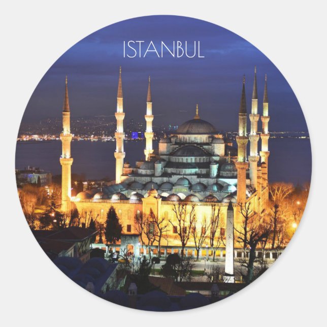 Adesivo Cenário Noturno da Mesquita Azul de Istambul Viage (Frente)