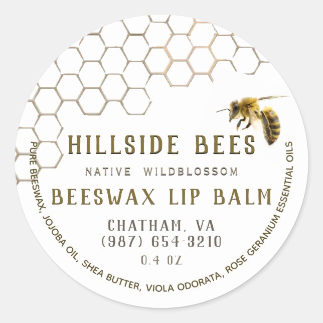 Adesivo Cera de abelha Selvagem Lip Balm Label Honeycomb & (Frente)