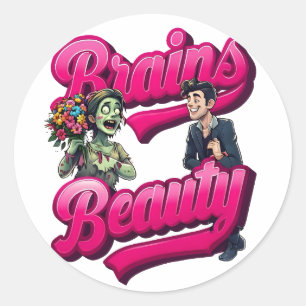 Adesivo Cérebros e Beleza - Design de Humor Zombie