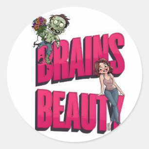 Adesivo Cérebros e Beleza - Design de Humor Zombie