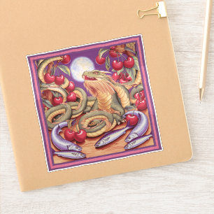 Adesivo Cereja De Dragão Arbordada De Tapeçaria Medieval