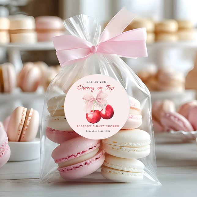 Adesivo Cereja Doce Na Garota Do Chá de fraldas Superior (Cherry on Top Baby Shower Girl Favor Stickers)