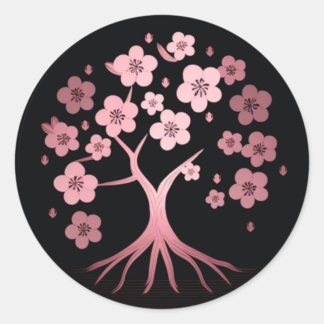 Adesivo Cereja floresce, minimalismo, rosa, japonês (Frente)