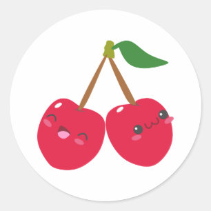 Adesivo Cereja Fruta Kawaii Sorridente Feliz