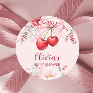 Adesivo Cereja no topo de flores com laço rosa Churrasco d