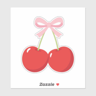 Adesivo Cerejas Vermelhas com Laço Rosa Charmoso Estilo Ch