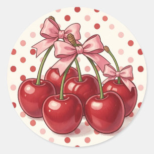 Adesivo Cerejas Vermelhas Doces Laços Rosa Pontos Polka Re