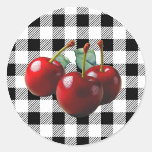 Adesivo Cerejas Vintage gingham preto e branco
