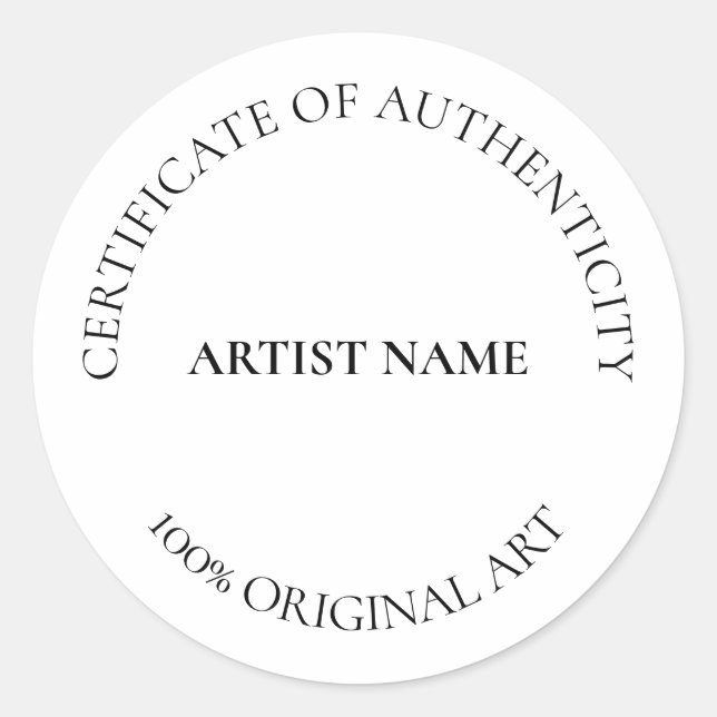 Adesivo Certificado de Autenticidade Art Personalizável (Frente)