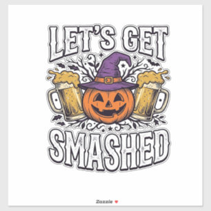 Adesivo Cerveja de Abóbora Halloween Let's Get Smashed