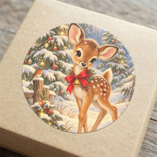 Adesivo Cervo de Natal Antigo em Floresta Nevada