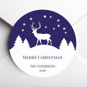 Adesivo Cervo Natal Azul Branco Veado no Inverno Elegante