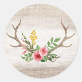 Adesivo Cervo Rústico de Galhada Boêmio Floral Aquarela Ma
