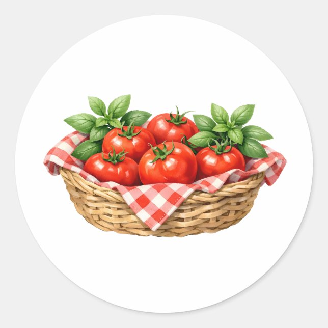 Adesivo Cesta de aquarela com tomates e manjericão  (Frente)