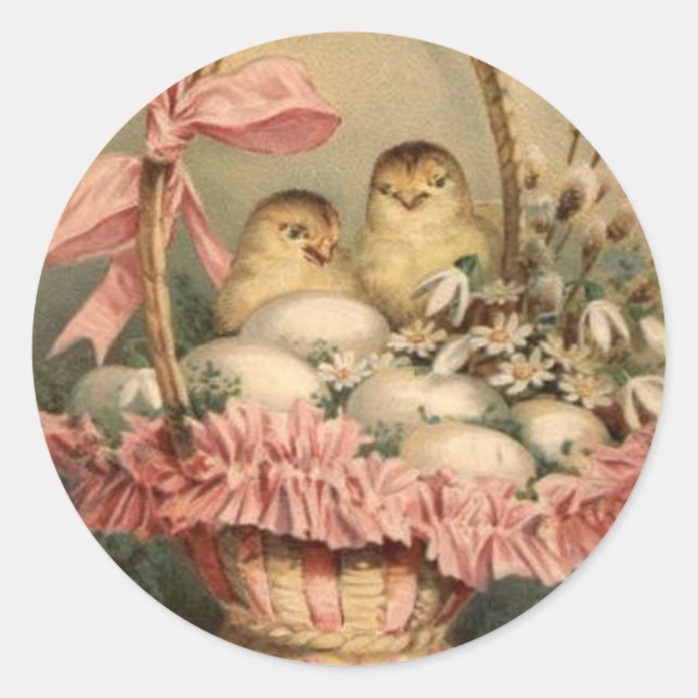 Adesivo Cesta de Páscoa Ovo Pintinho Laço Rosa (Frente)