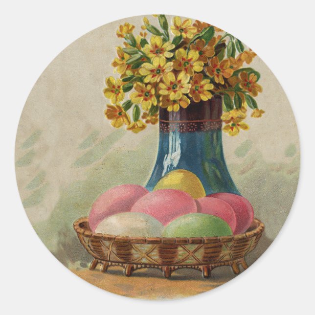 Adesivo Cesta de Páscoa Ovos Flores Antigo (Frente)