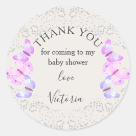 Adesivo Céus de Borboleta Rosa Confete Prata Obrigada