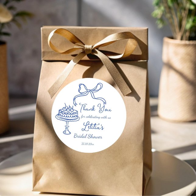 Adesivo Chá-arco, brida, de mão branca, a favor (Whimsical hand drawn bow bridal shower tea party favor sticker tea party favor stickers template)