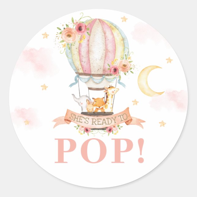 Adesivo Chá de Balões de Ar Quente Ela está pronta para Po (Frente)