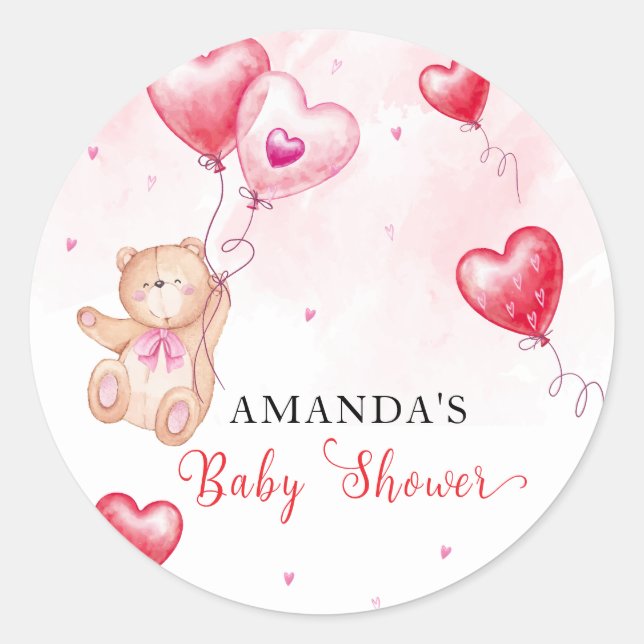 Adesivo Chá de Bebê Balão Coração Urso Teddy Rústico Fofo  (Frente)