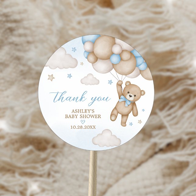 Adesivo Chá de Bebê Balões Urso Azul (Blue Bear Balloons Baby Shower Sticker)