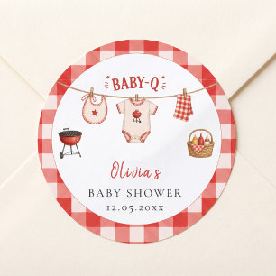 Adesivo Chá de Bebê BBQ Rustico Xadrez Vermelho