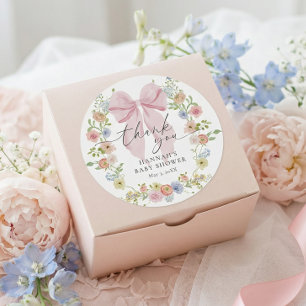 Adesivo Chá de Bebê Bebê em Flor com Laço Rosa