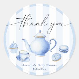 Adesivo Chá de Bebê Blue Tea Party Obrigada