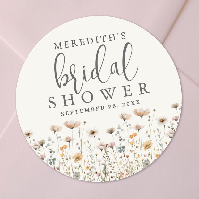 Adesivo Chá de Bebê Boho com Flores Silvestres (Boho Wildflower Bridal Shower Classic Round Sticker )
