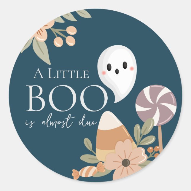 Adesivo Chá de Bebê Boho Halloween Fantasma Fofo Azul Escu (Frente)