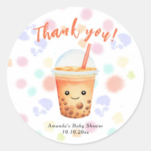 Adesivo Chá de Bebê Bubble Tea Aquarela Obrigado