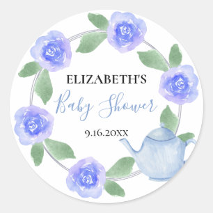 Adesivo Chá de Bebê Bule Azul Floral Bebê Menino a Caminho