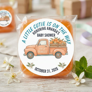 Adesivo Chá de Bebê Caminhão Laranja Little Cutie Vintage