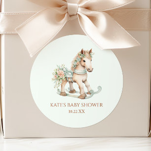 Adesivo Chá de Bebê Cavalo de Balanço Brinquedo Floral Vin