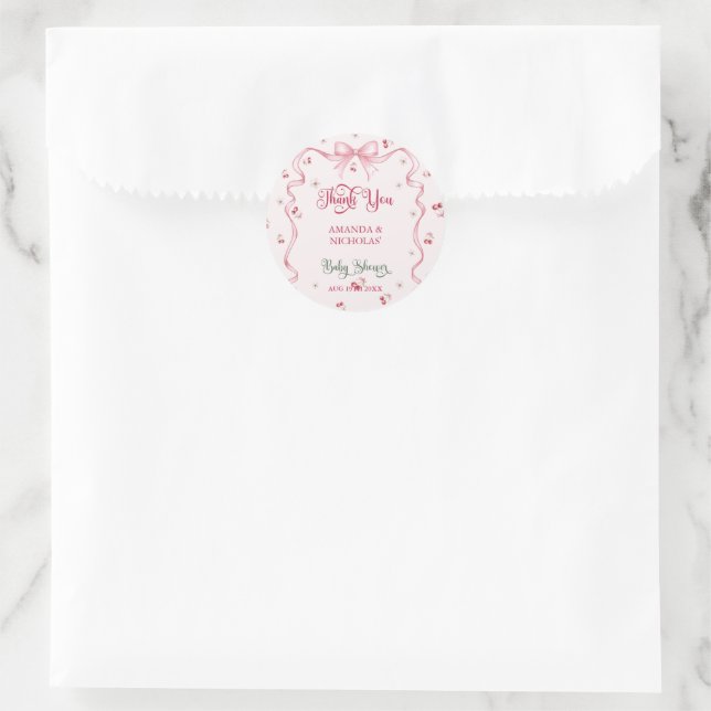 Adesivo Chá de Bebê Cherry Bow Obrigado (Bolsa)
