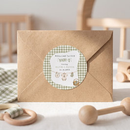 Adesivo Chá de Bebê Churrasco Gingham Sage Rustico Persona
