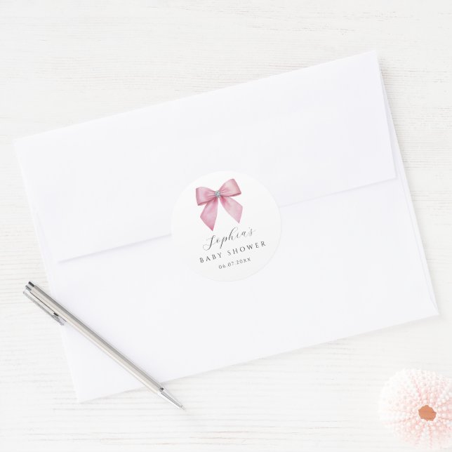 Adesivo Chá de Bebê com Laço Rosa  (Envelope)