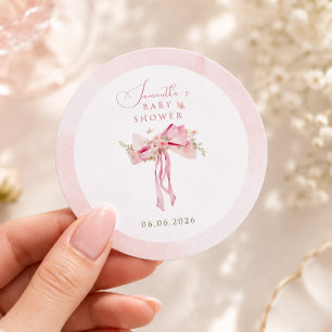 Adesivo Chá de Bebê Coquette com Laço Rosa Floral