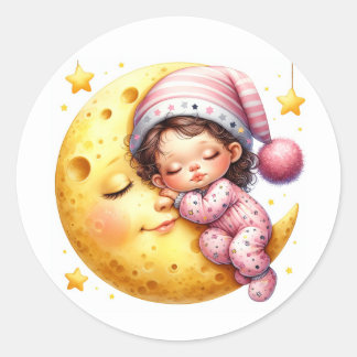 Adesivo Chá de Bebê da Menina que Dorme com a Lua