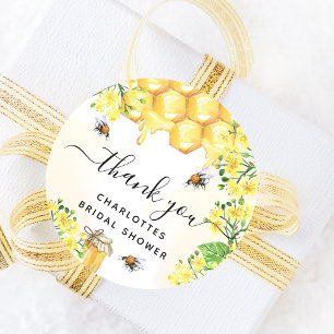 Adesivo Chá de Bebê de Abelha amarelo floral obrigado 