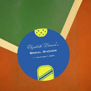 Adesivo Chá de Bebê de Amantes de Pickleball Neon Azul