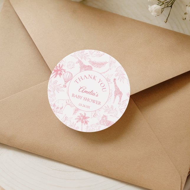 Adesivo Chá de Bebê de Animais da Selva Elegante Rosa (Criador carregado)