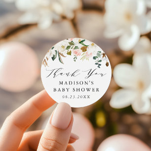 Adesivo Chá de Bebê de Aquarela Elegante de Magnólias